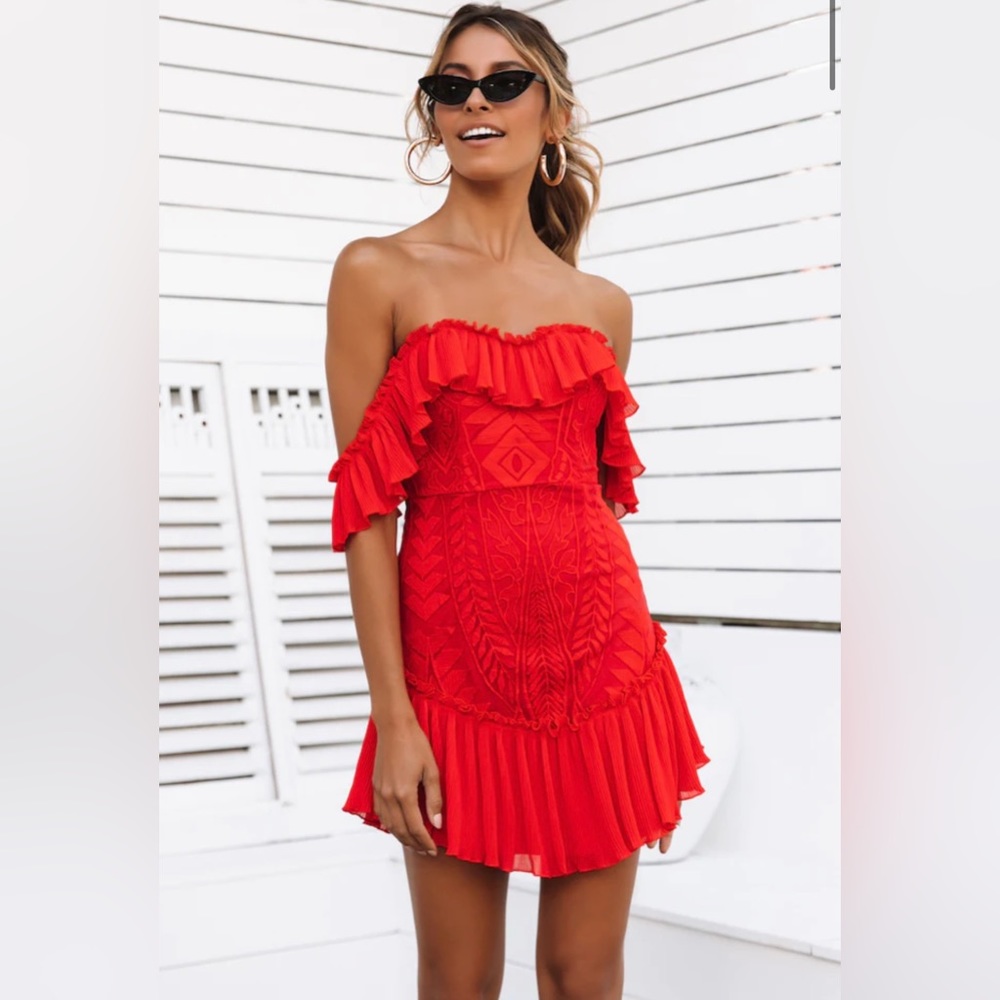 Red Embroidered Lace Dress
